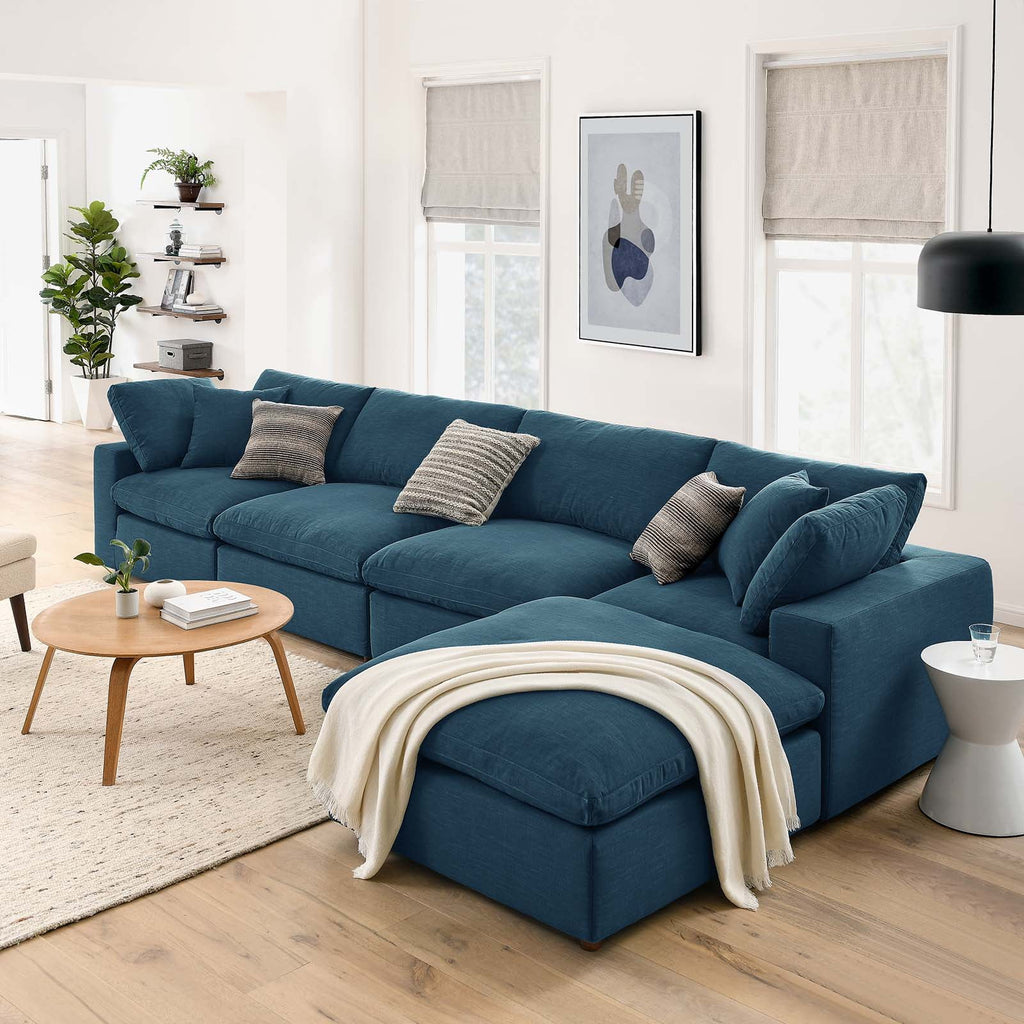 Down Filled Overstuffed 5 Piece Sectional Sofa Set in Azure I63435