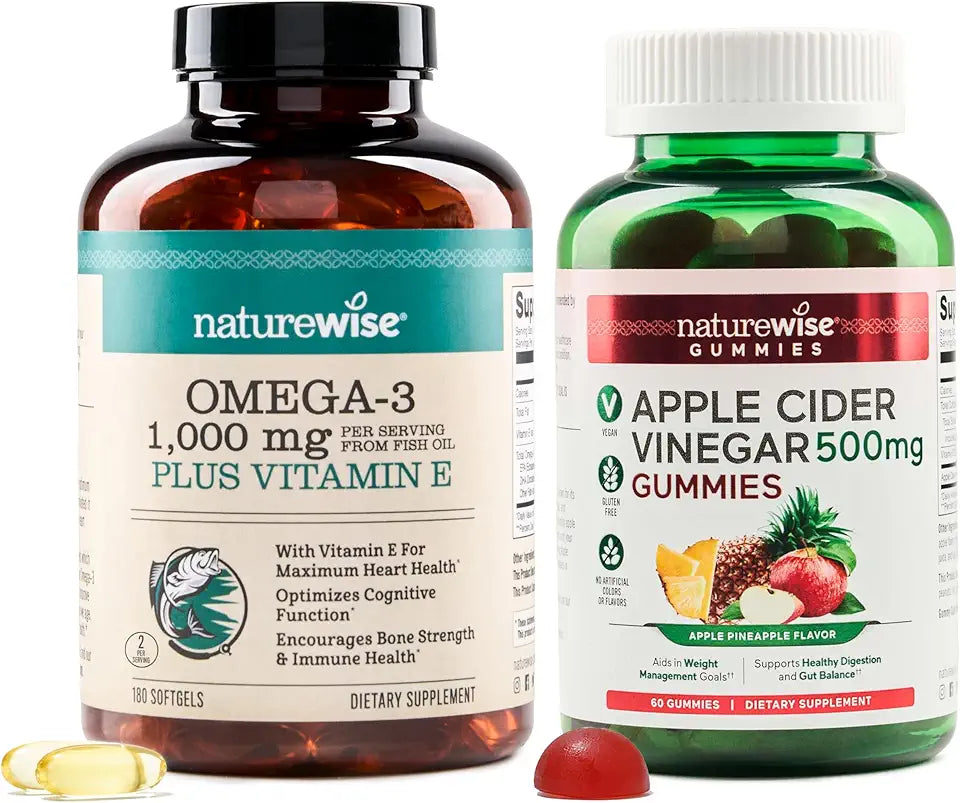 Omega-3 Fish Oil 1000mg 180-Count + Apple Cider Vinegar Gummies 500mg 60-Count W78563