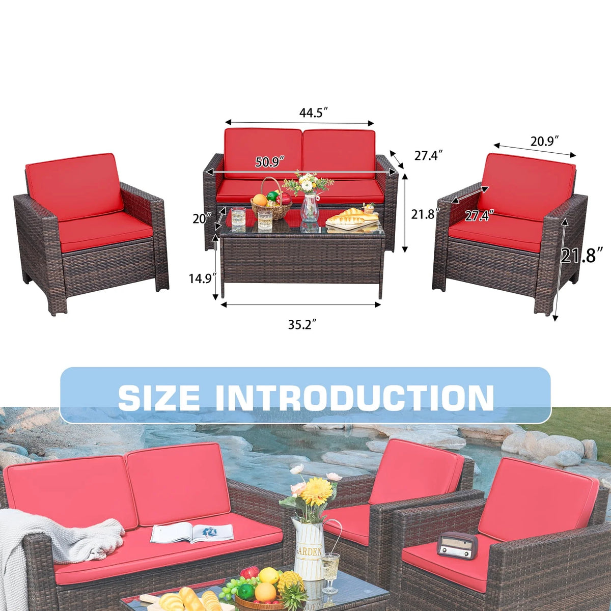 4-Piece Wicker Conversation Set with Cushions E284951