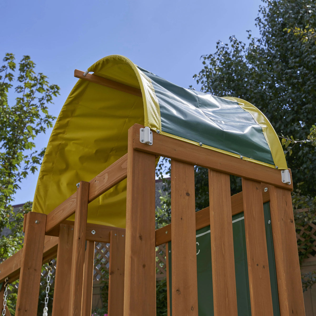 Wooden Outdoor Swing Set with Slide and Rock Wall W6342