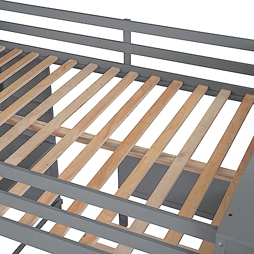 Twin Size Loft Bed with Built-in Desk & Wardrobes, Wood Bedframe with 4 Drawers & 4 Shelves, Gray A47920