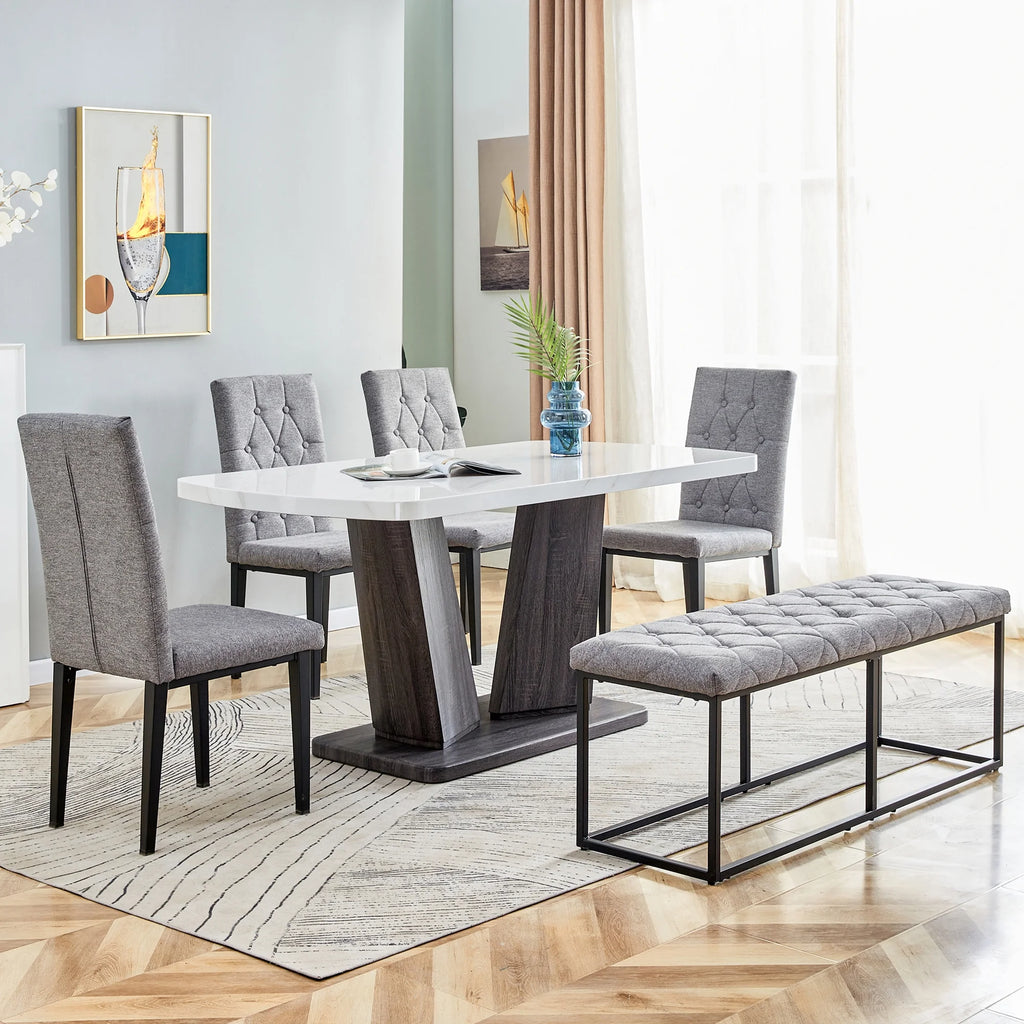 63" 6-Piece Dining Table with 4 Chairs & 1 Bench F701