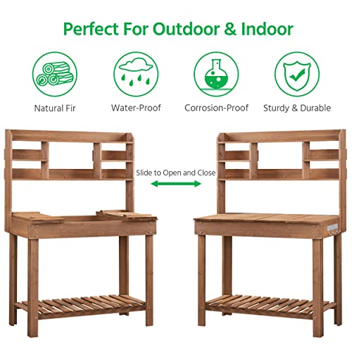 Brown Potting Bench Table with Storage Shelf F742718