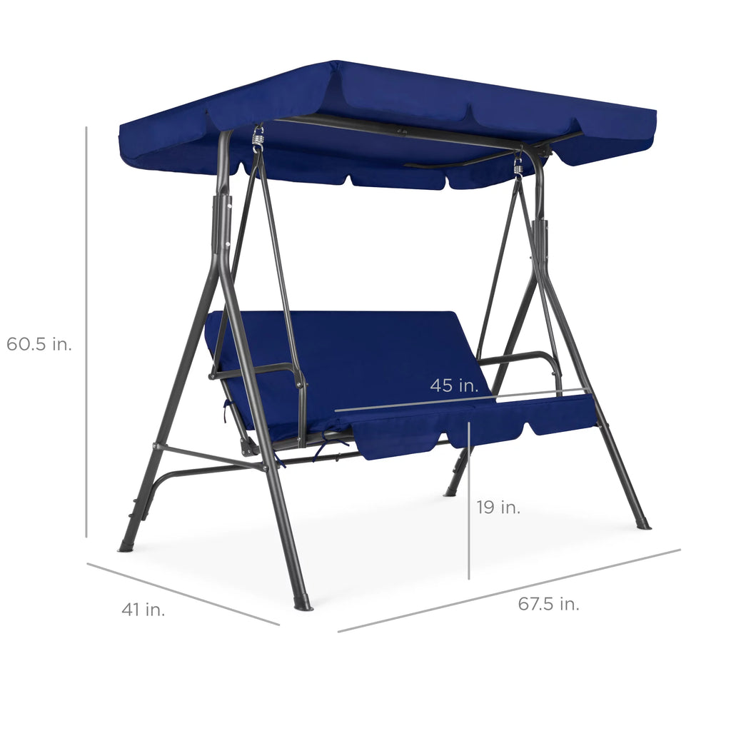 2-Person Convertible Canopy Swing Glider Lounge Chair with Removable Cushions Blue S776