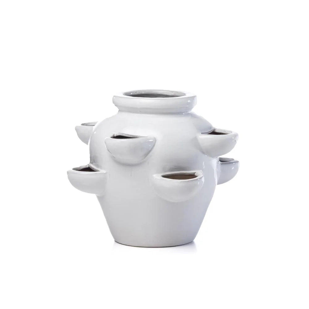 8 Pocket Ceramic Strawberry Planter in White T3233