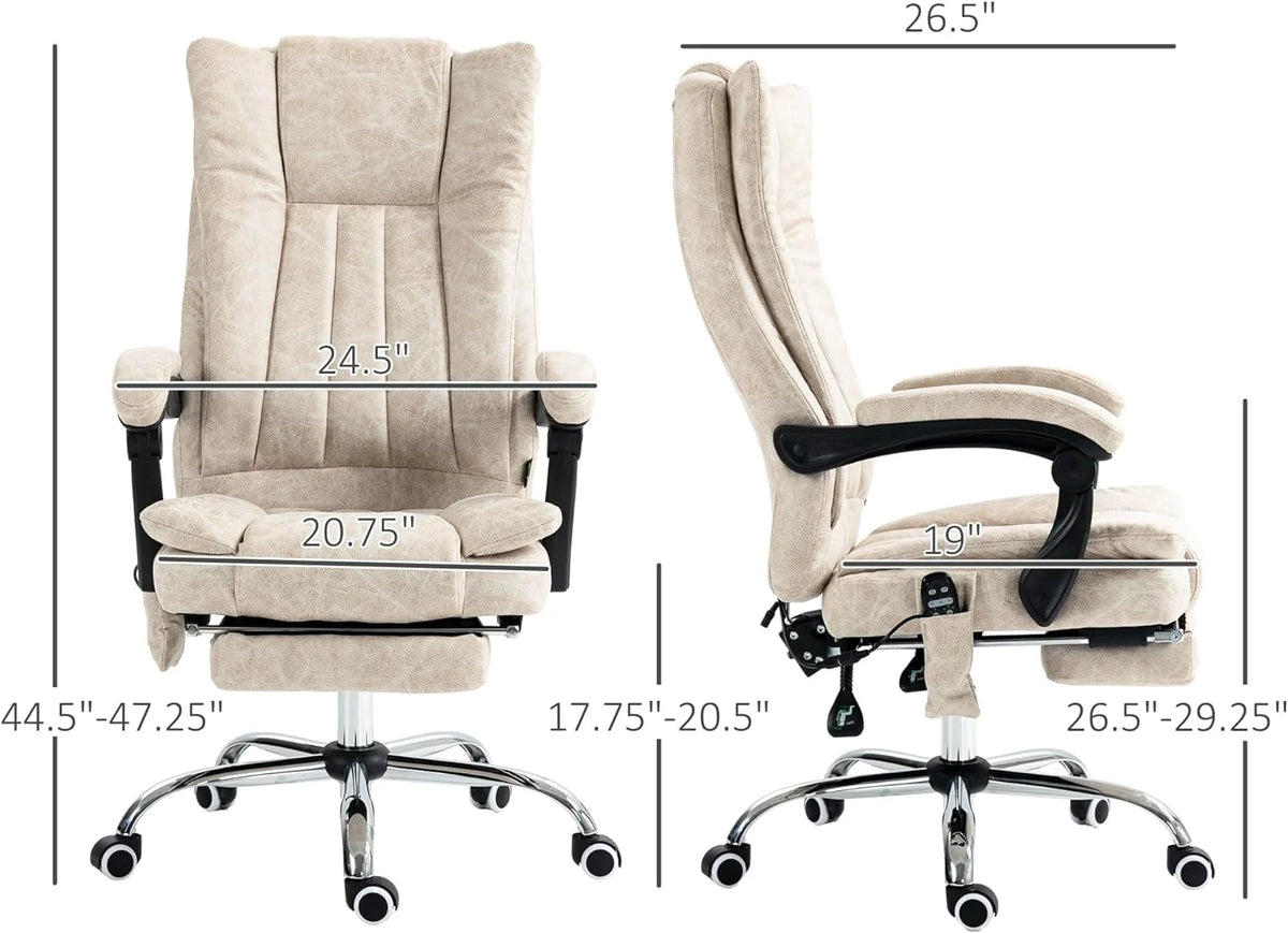 Cream White Microfiber High Back Office Chair with Massage and Footrest M298835