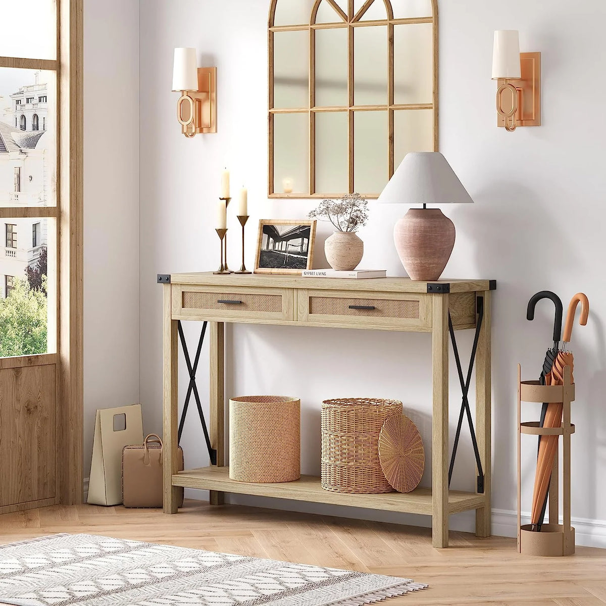 43" Console Table with Rattan Drawers N2943