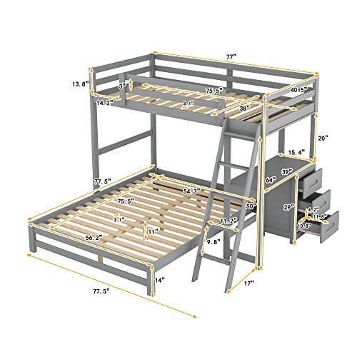 White Twin Over Twin Wood House Bunk Bed with Slide and Storage Staircase A103900