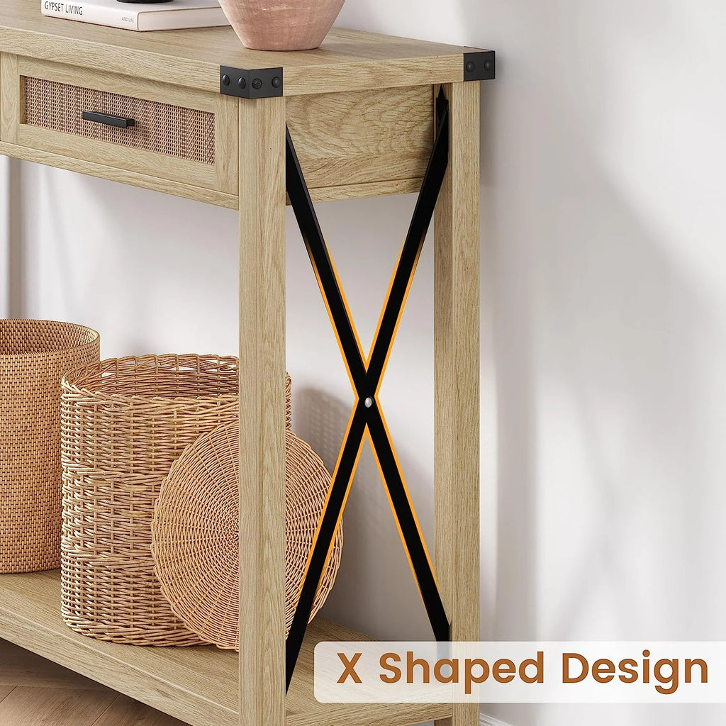 43" Console Table with Rattan Drawers N2943