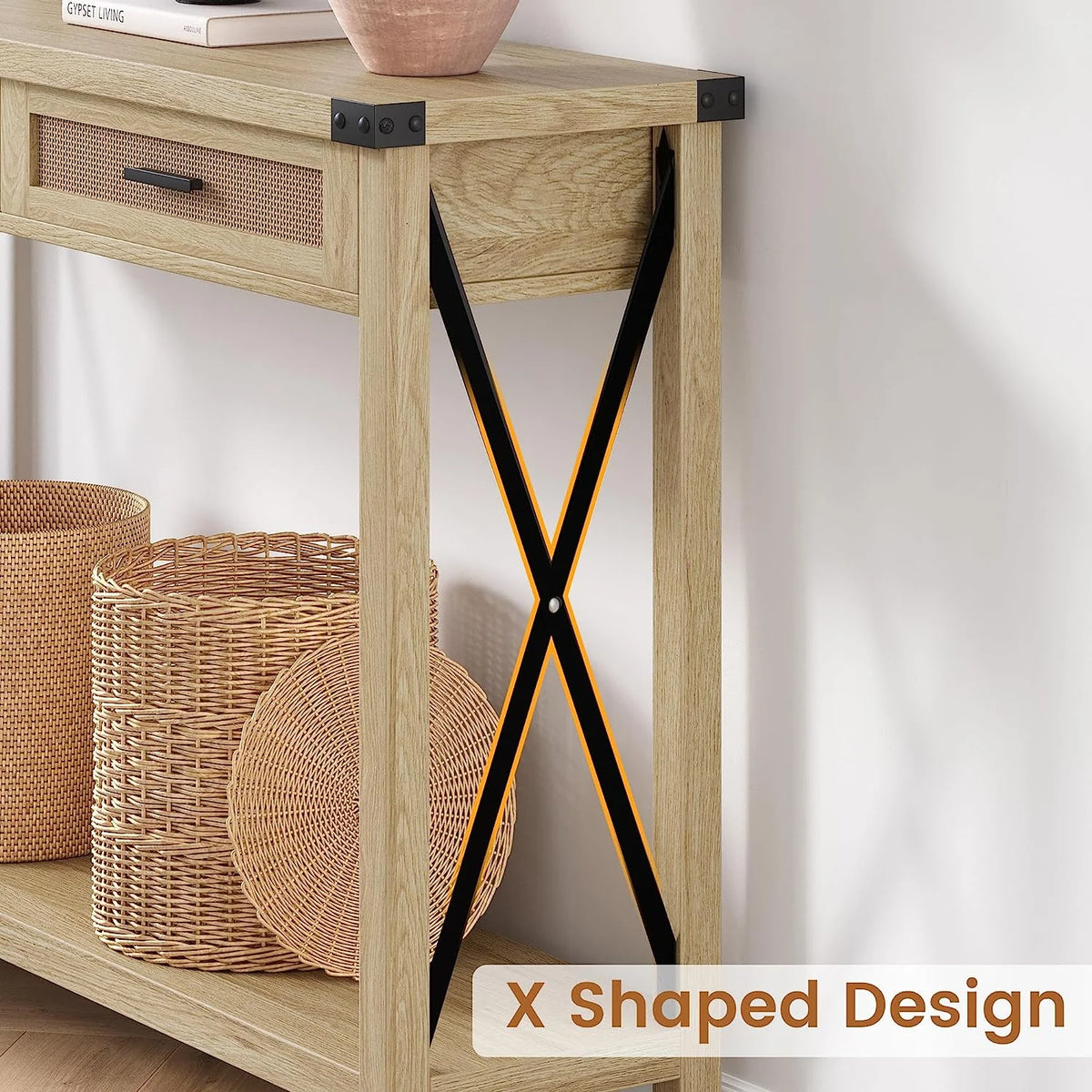43" Console Table with Rattan Drawers N2943