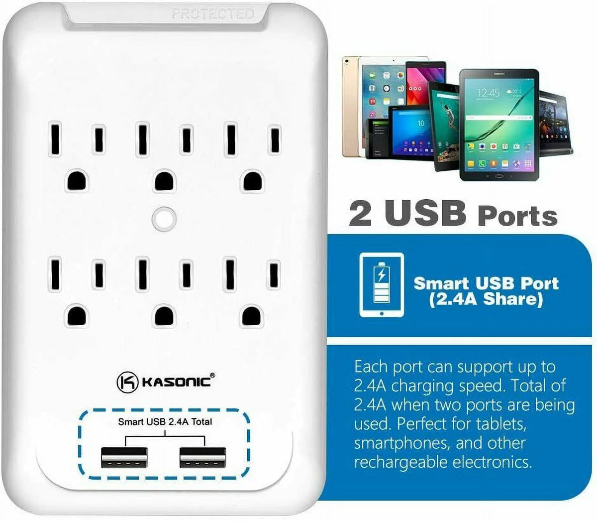 6-Outlet Wall Mount Surge Protector 2 Pack, 900 Joules with 2 USB Ports U34004