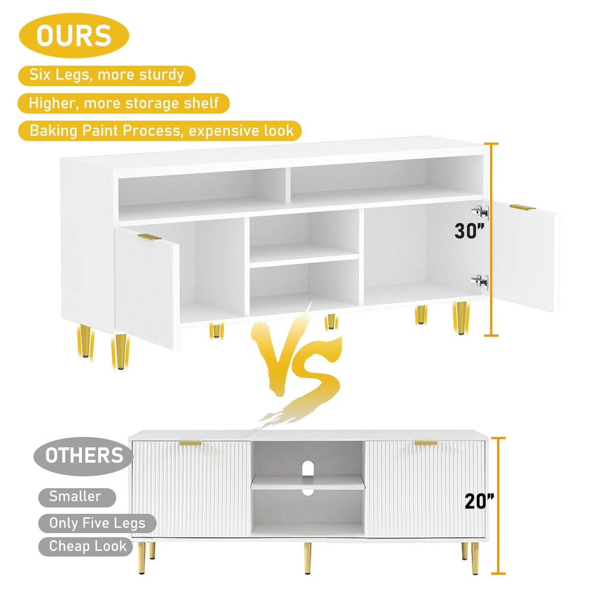 White Wood TV Stand for 55 60 65 inch TV A30181