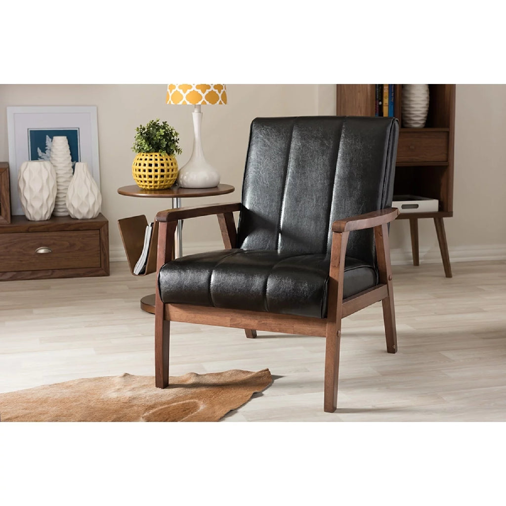 Black Faux Leather Wooden Lounge Chair X5933