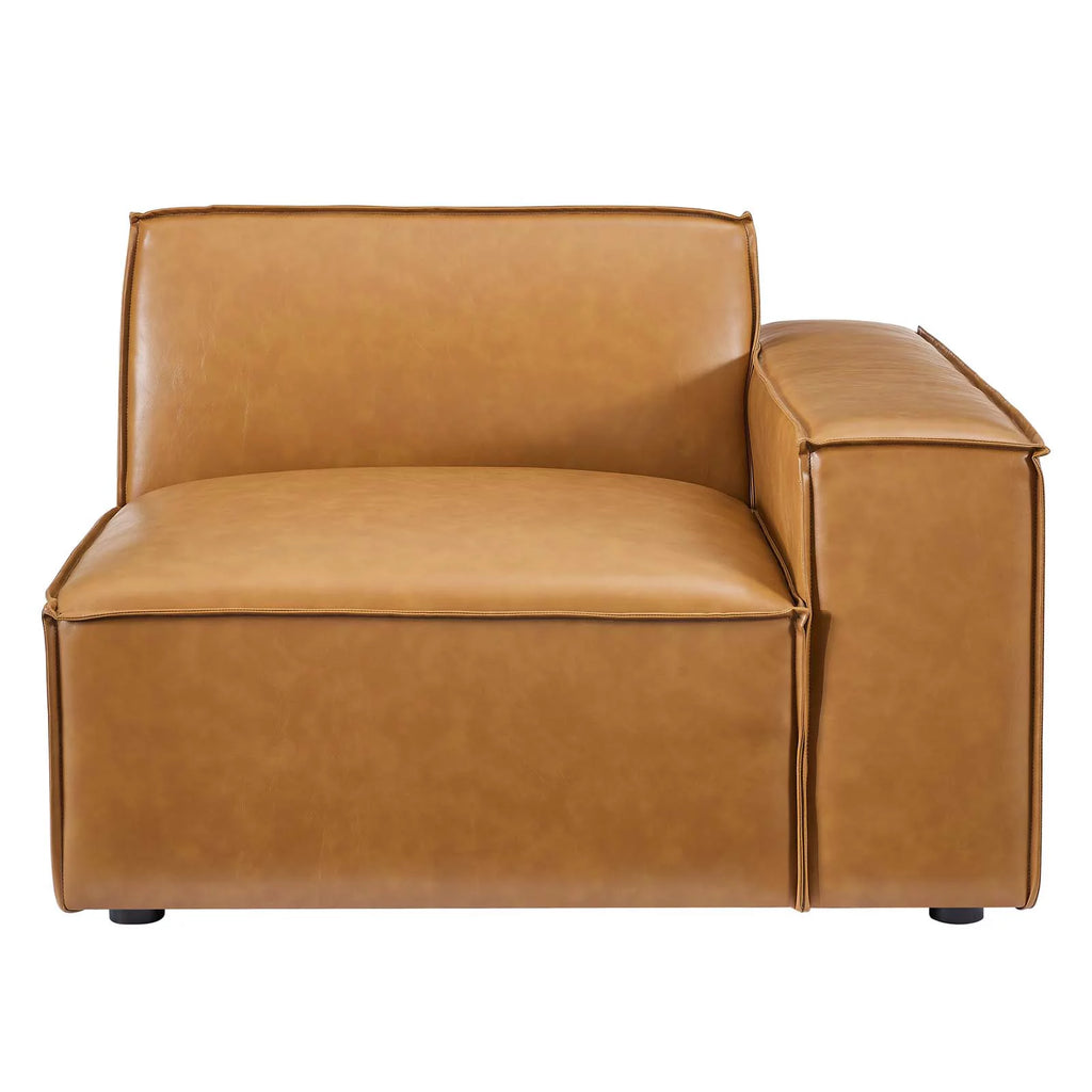 Tan Vegan Leather Left-Arm Sectional Sofa Chair E624398