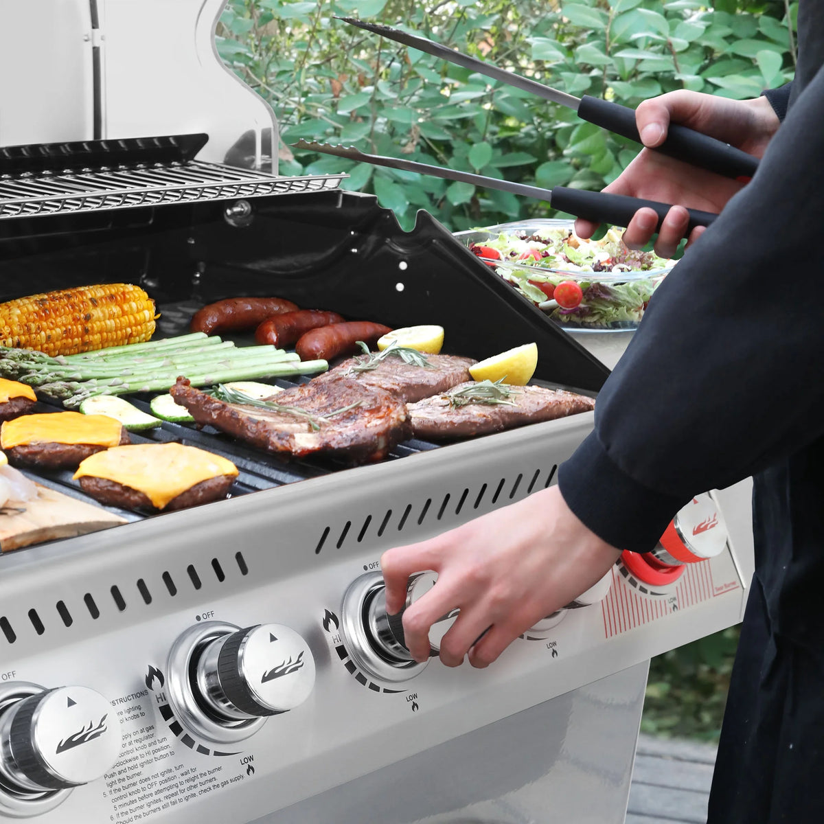 Stainless Steel 6-Burner Gas Grill with Side Burner E4891