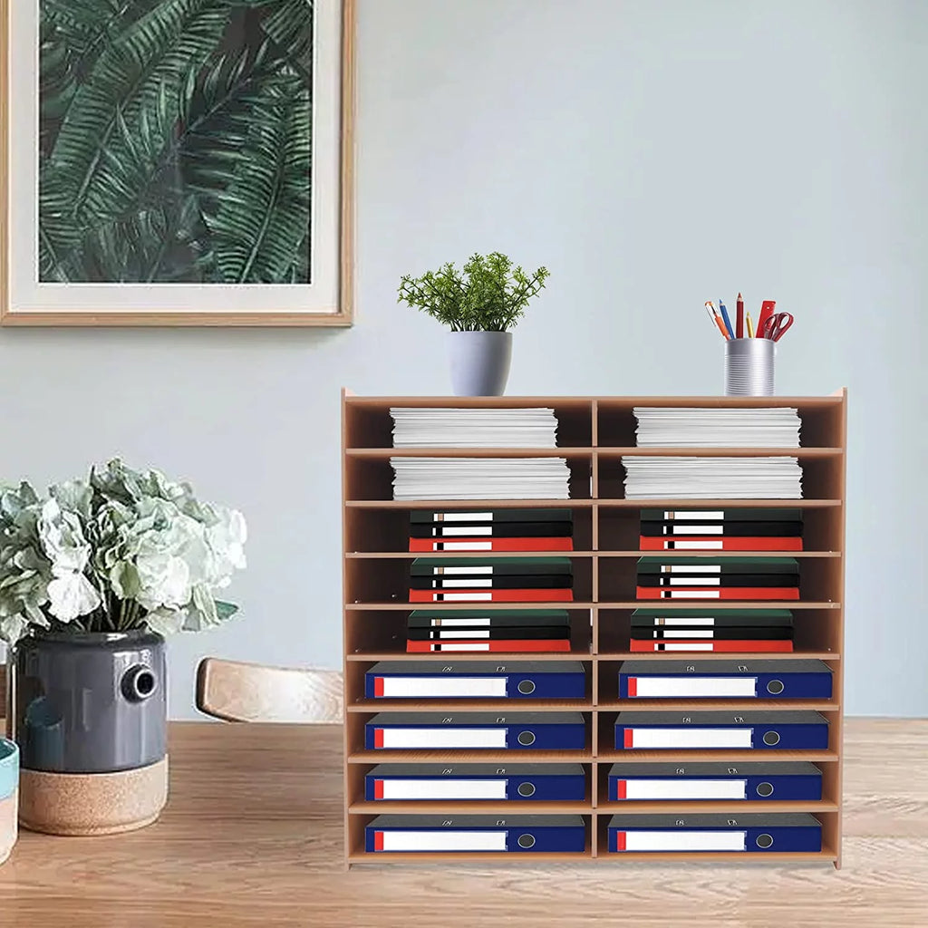 9-Tier Golden Oak Letter Tray Paper Organizer Rack N795128