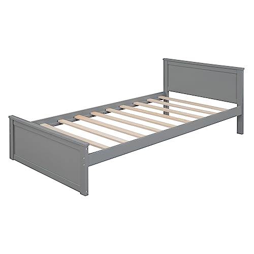 Twin Size Loft Bed with Built-in Desk & Wardrobes, Wood Bedframe with 4 Drawers & 4 Shelves, Gray A47920