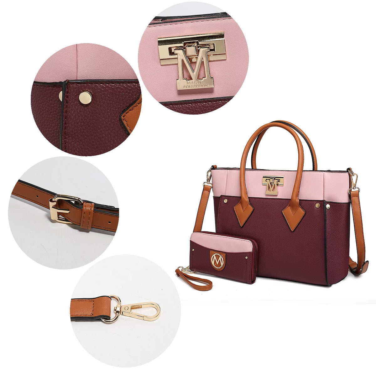 Burgundy Tote Bag & Wristlet Wallet U281390