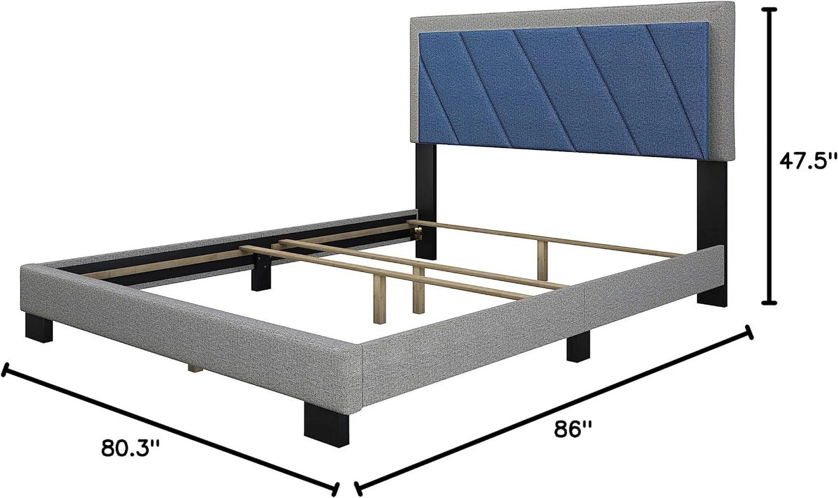 Blue/Gray King Upholstered Platform Bed with Headboard N1850