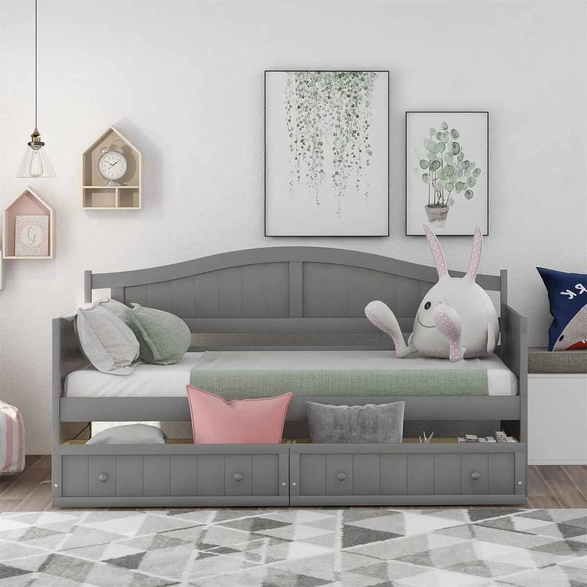 Gray Wood Daybed with Storage Drawers F603295
