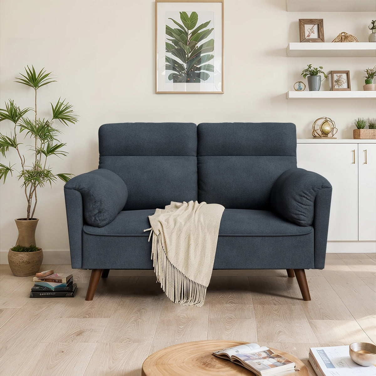 49'' Dark Gray Upholstered Loveseat Sofa with Wood Legs X957144