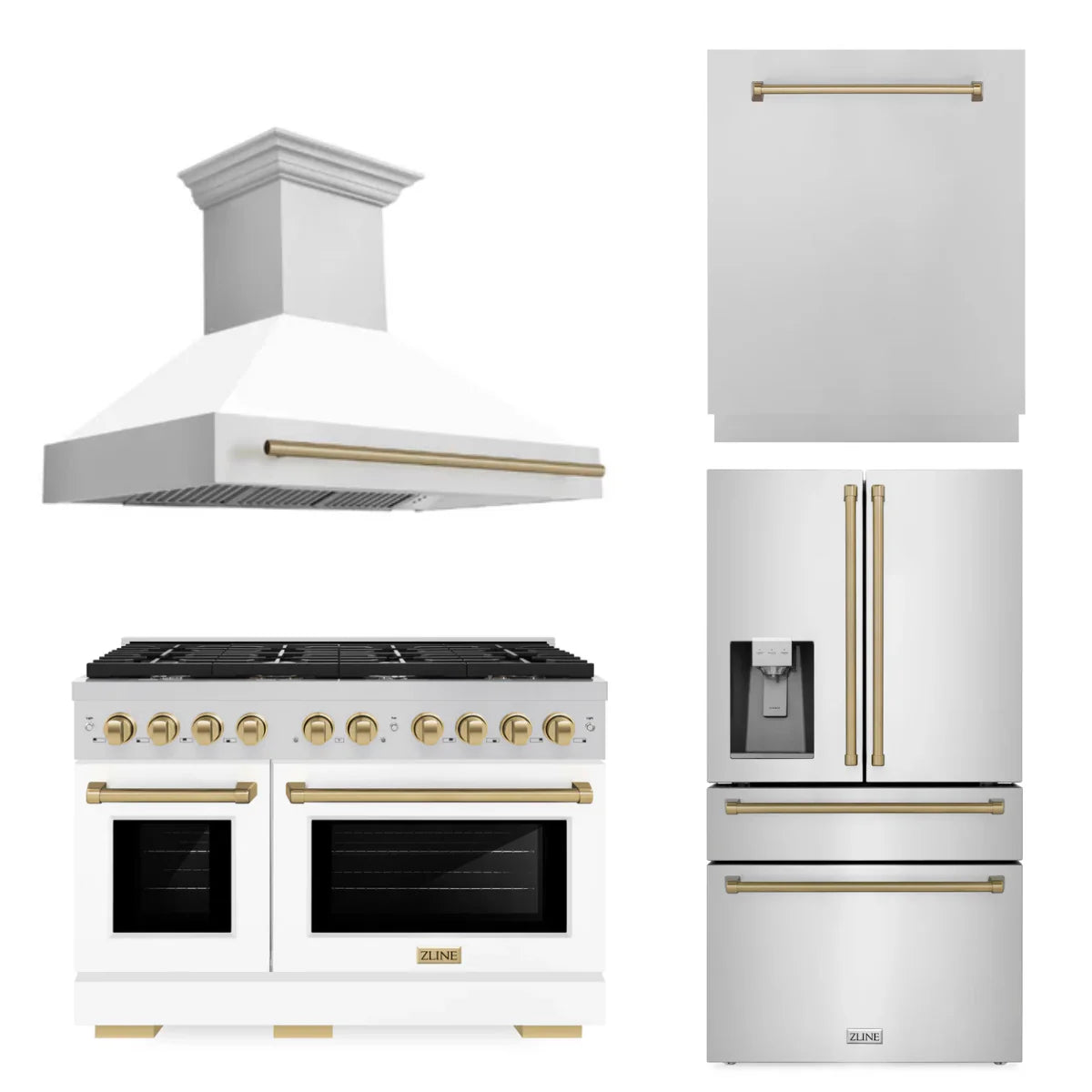 48 In. Gas Range, Range Hood, Refrigerator with Water and Ice Dispenser, Dishwasher in Stainless Steel Z66085