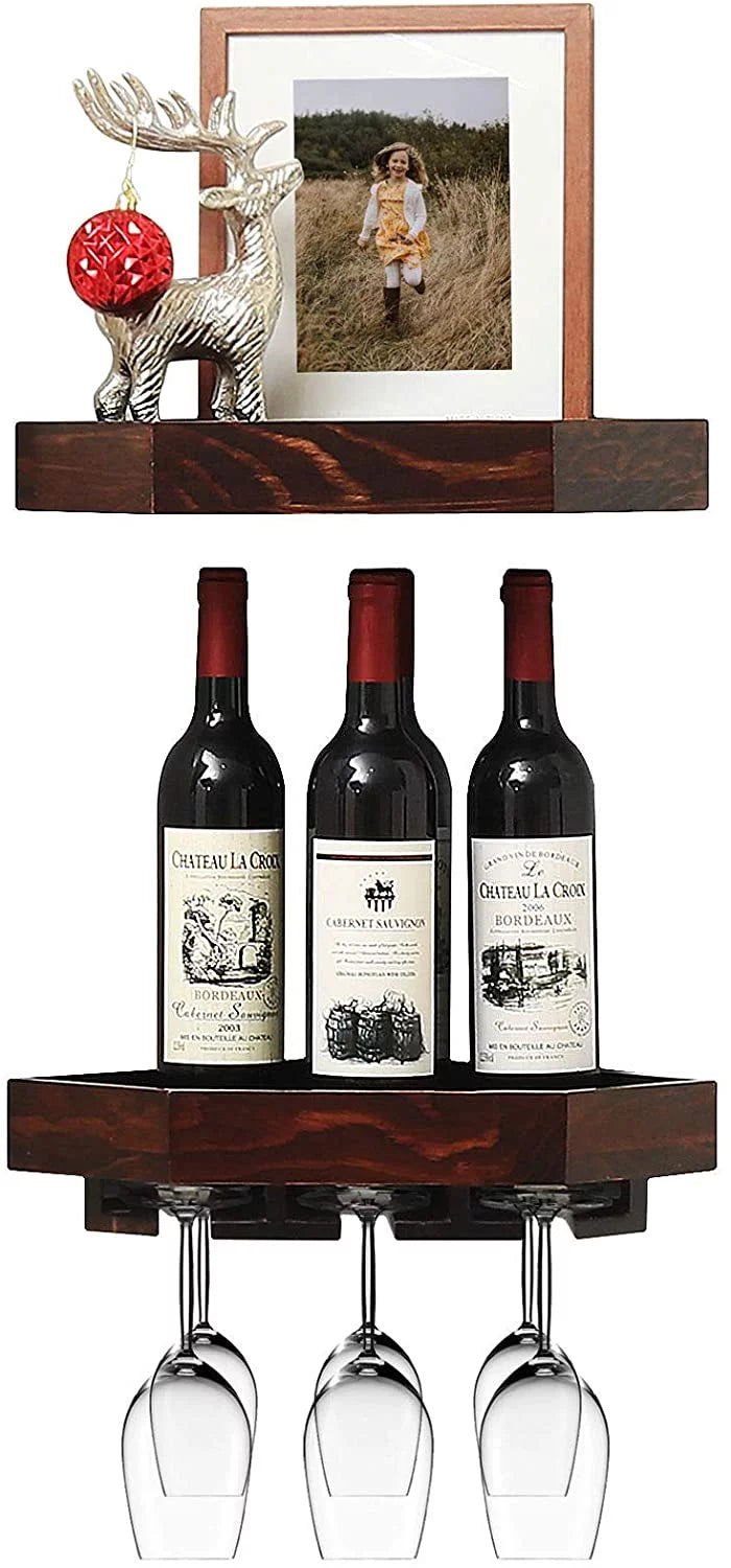 Rustic Wood Corner Floating Shelves Wine Rack 2 Pack F6835
