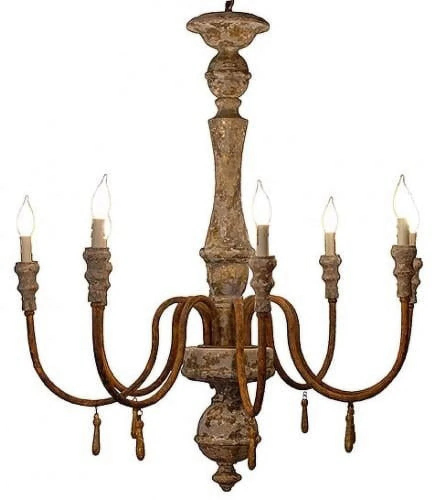 Rustic Distressed Hand-Painted Wood 8-Arm Chandelier V980