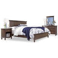 Wood King Bed Nightstand and Dresser with Mirror in Brown D17063