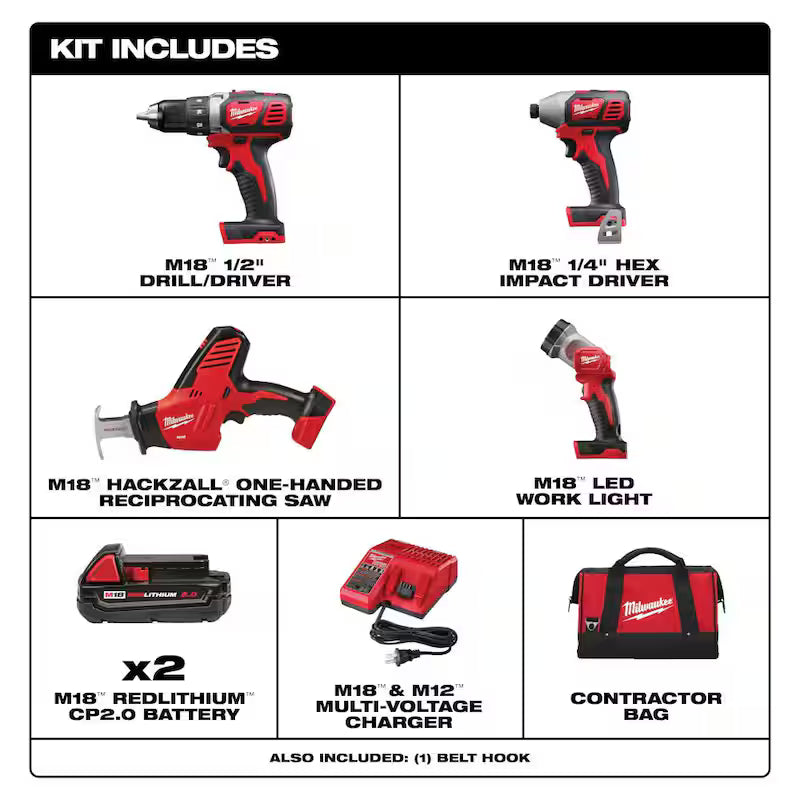 18-Volt Lithium-Ion Cordless 4-Tool Combo Kit with 2.0 Ah Batteries Y7759