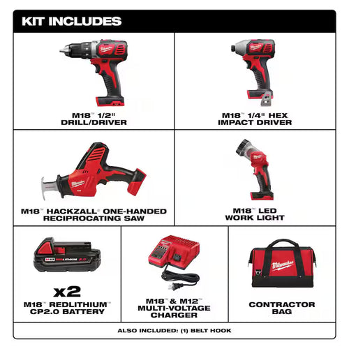 18-Volt Lithium-Ion Cordless 4-Tool Combo Kit with 2.0 Ah Batteries Y7759