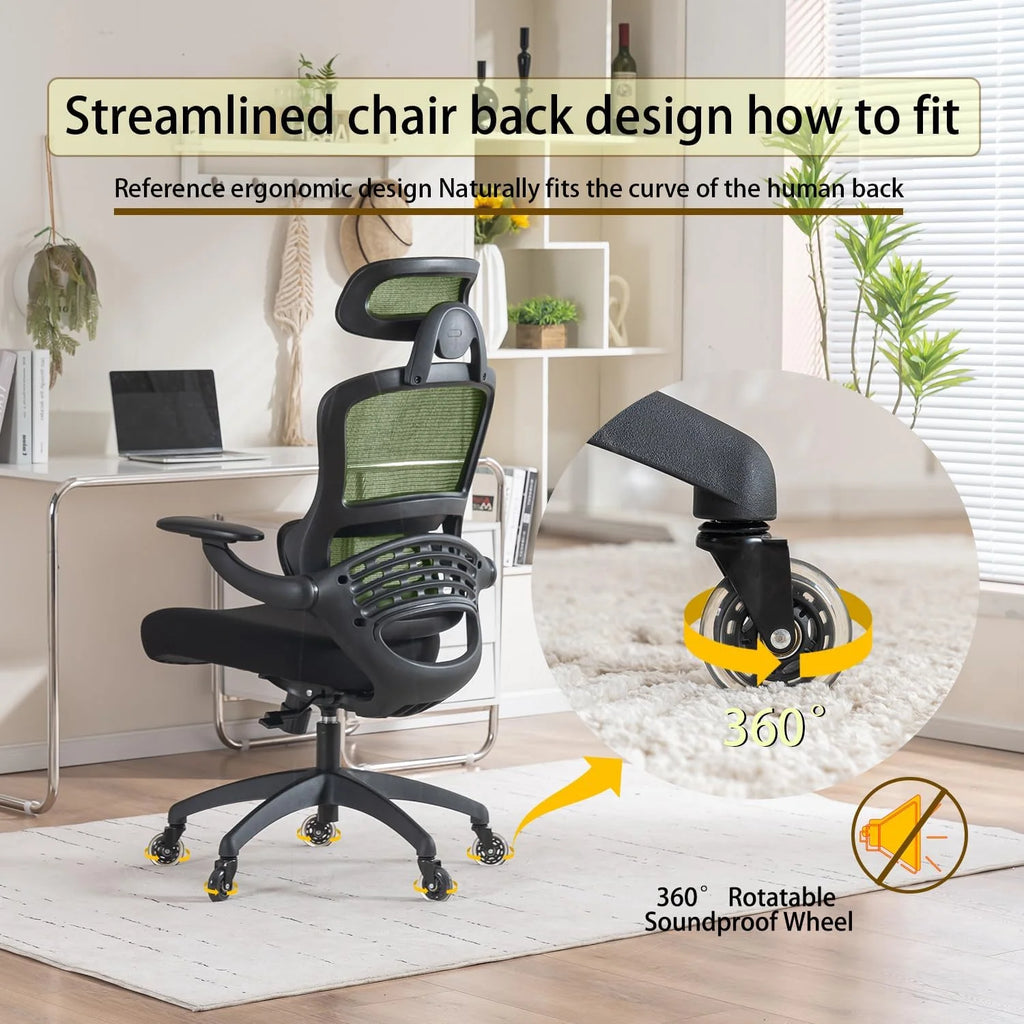 Green Ergonomic Mesh Office Chair with Wheels H116