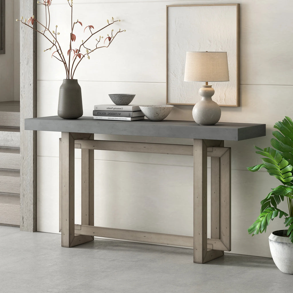 Contemporary Concrete Wood Top Console Table H8541