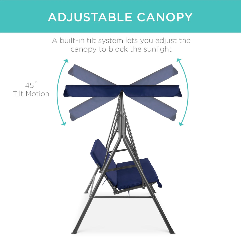2-Person Convertible Canopy Swing Glider Lounge Chair with Removable Cushions Blue S776