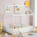 White Full Size Wood Bed Frame with Fence D768