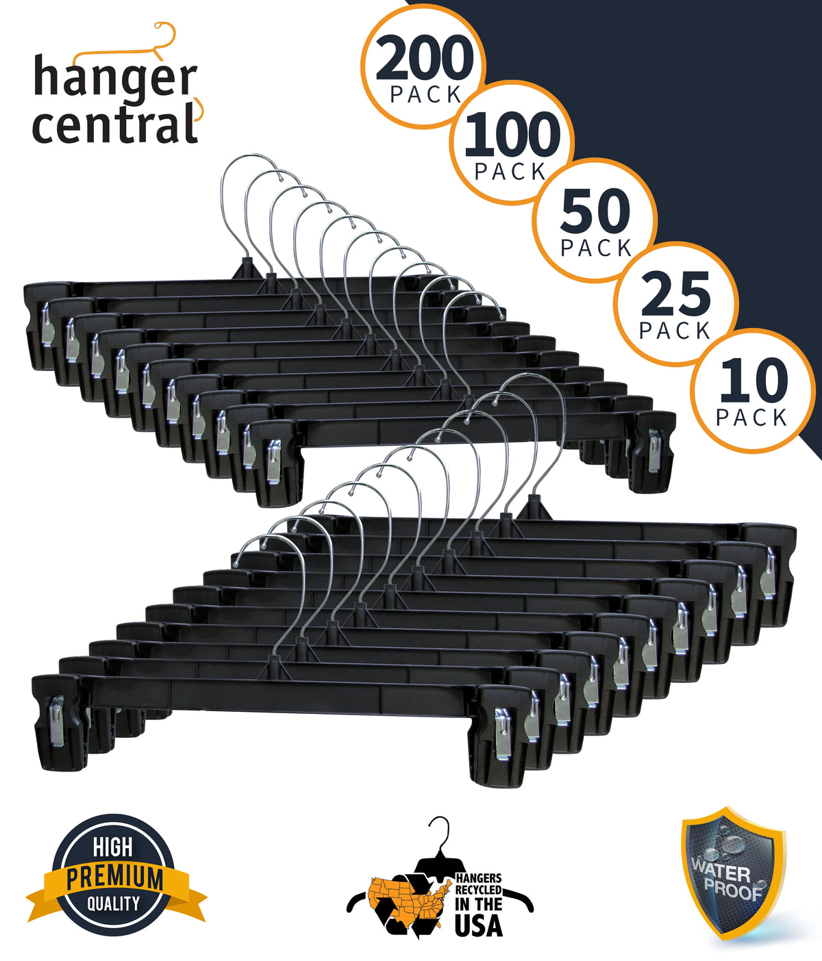 Black Heavy Duty Plastic Pants & Skirt Hangers with Clips, 50 Pack Q561890