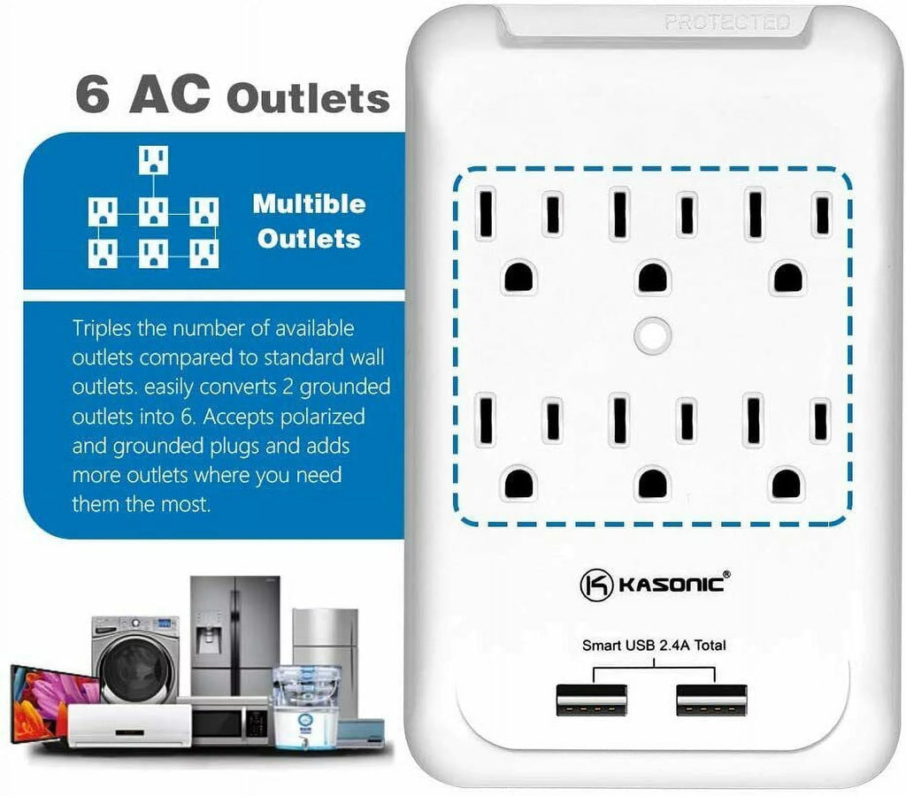 6-Outlet Wall Mount Surge Protector 2 Pack, 900 Joules with 2 USB Ports U34004