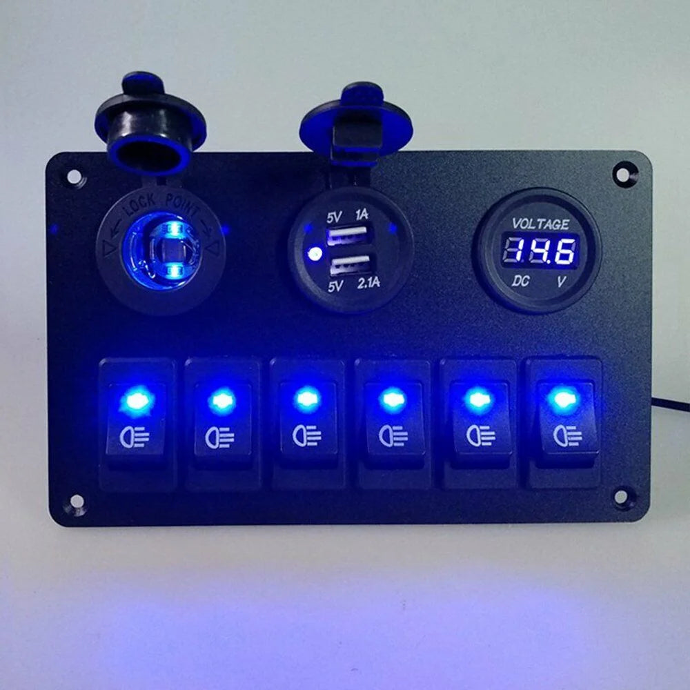 6 Gang Blue LED Rocker Switch Panel D52493