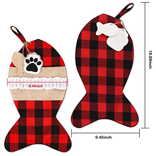 2 Pack 19 Inch Burlap Red Black Buffalo Plaid Christmas Stockings B216