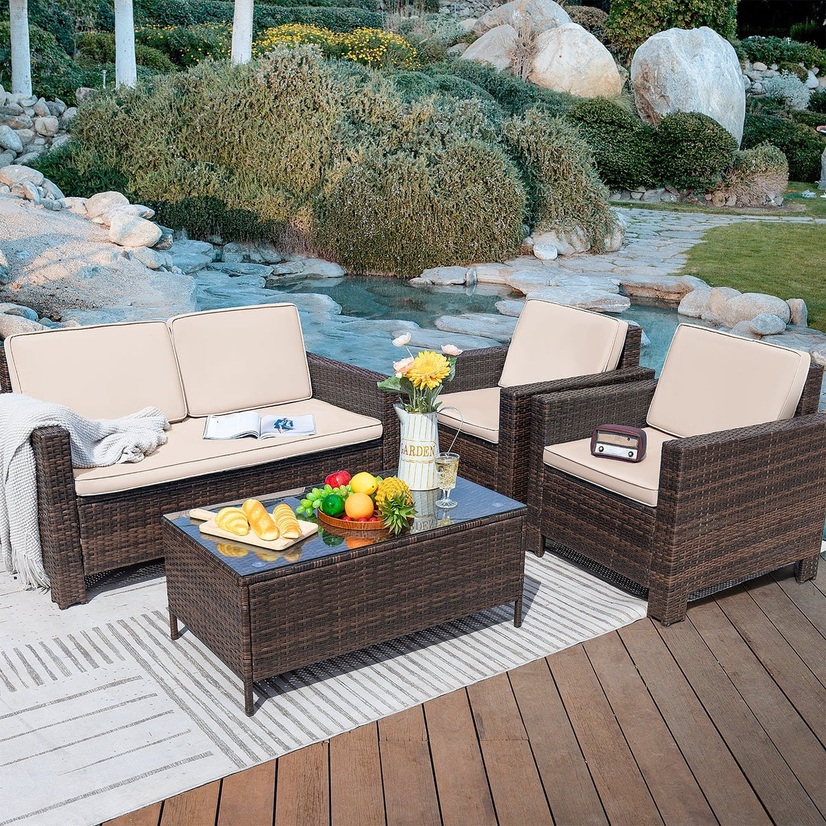 4-Piece Wicker Conversation Set with Cushions E284951