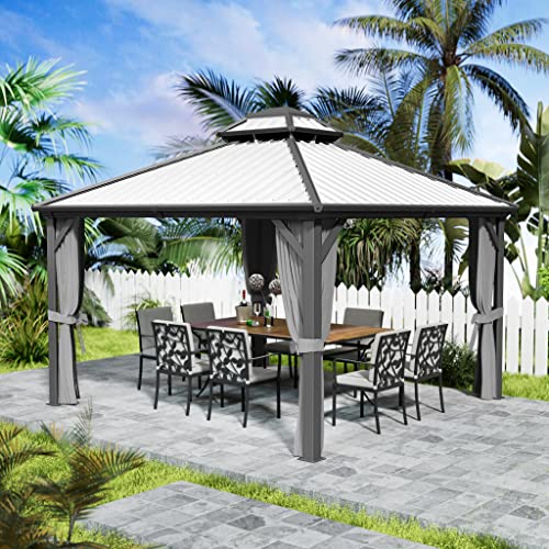 10'x10' Hardtop Gazebo with Netting and Curtains W8439