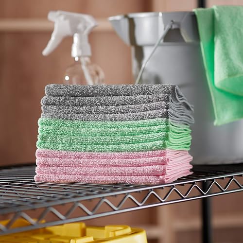 Microfiber Cleaning Cloths, Pack of 24, Blue/White/Yellow J520