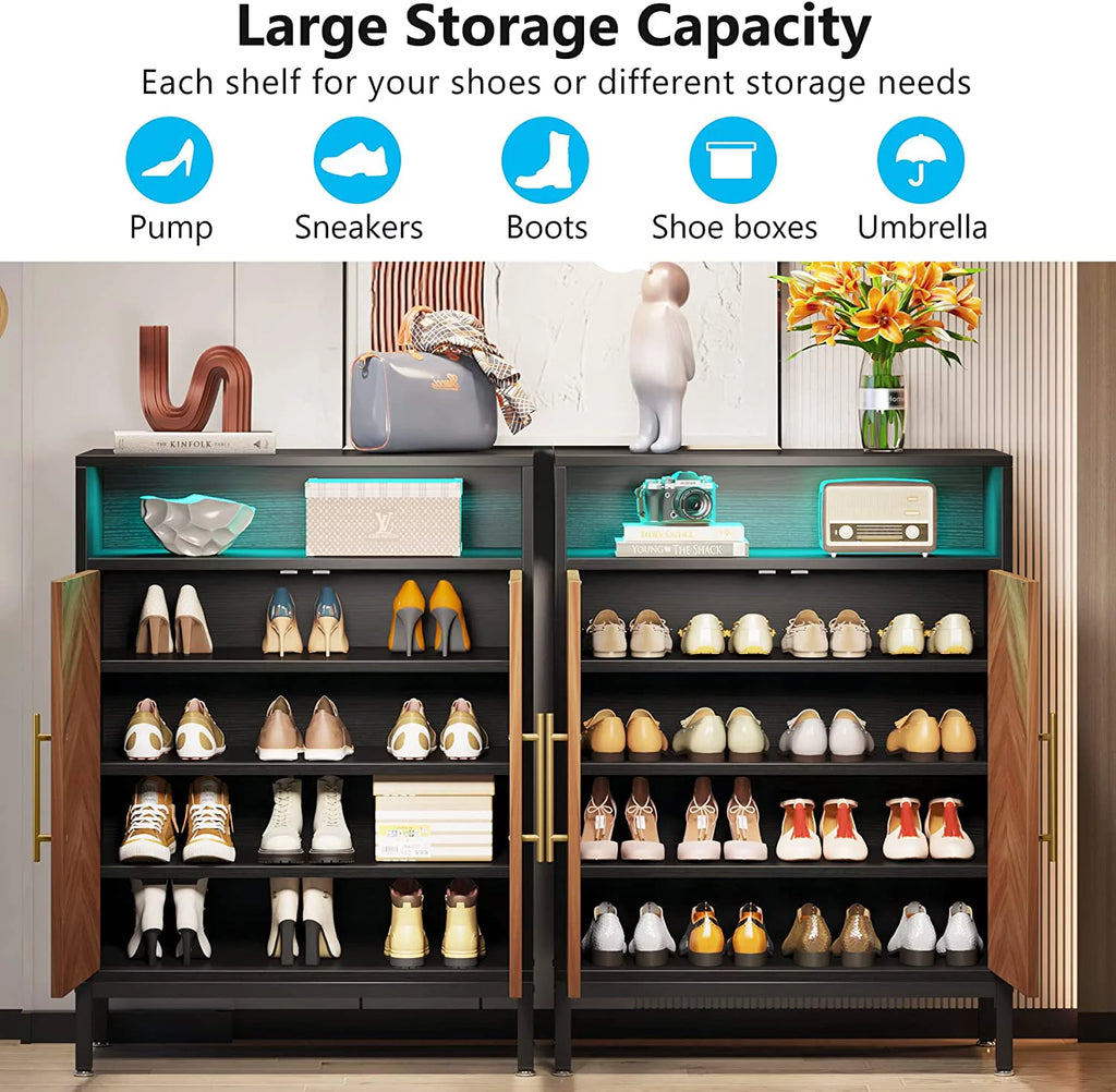 Brown 5-Tier Shoe Cabinet with Doors and Shelves J6505