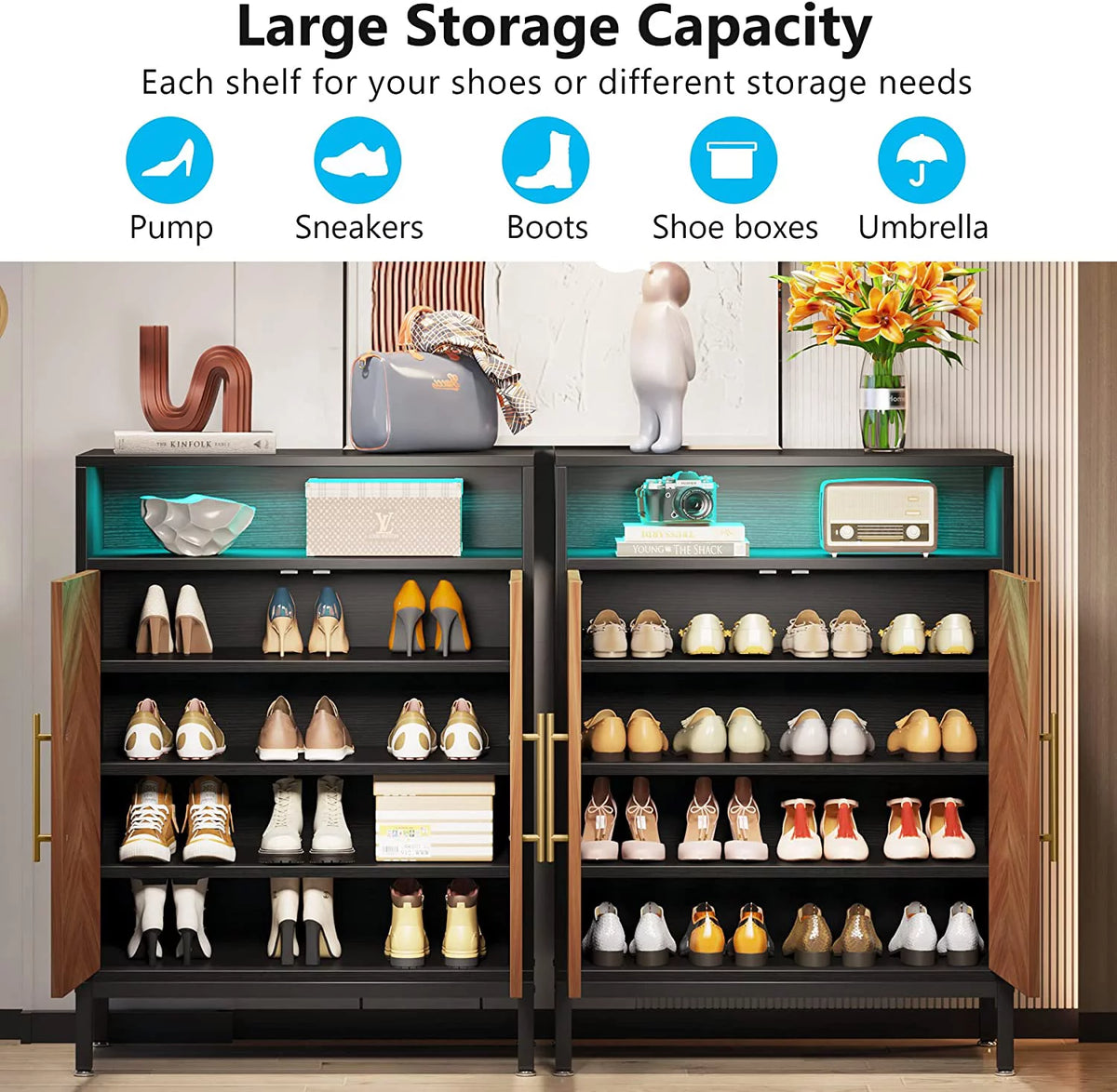 Brown 5-Tier Shoe Cabinet with Doors and Shelves J6505