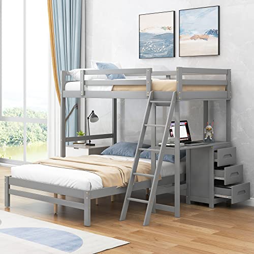 White Twin Over Twin Wood House Bunk Bed with Slide and Storage Staircase A103900