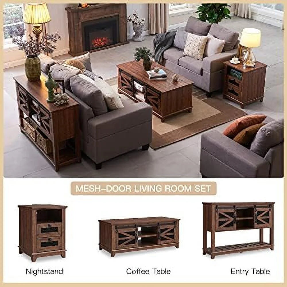 48'' Coffee Table with Electric Fireplace & Sliding Barn Doors S14785