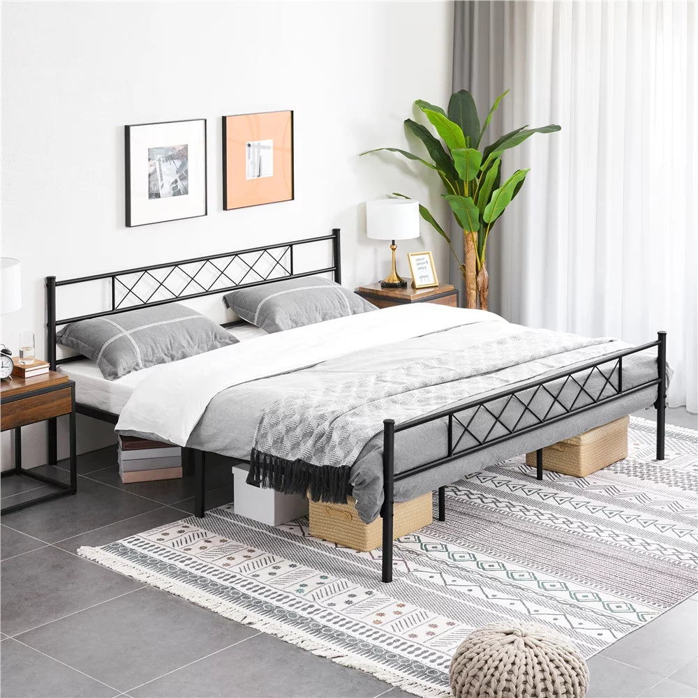 King Metal Slatted Bed Frame with Headboard & Footboard T20352