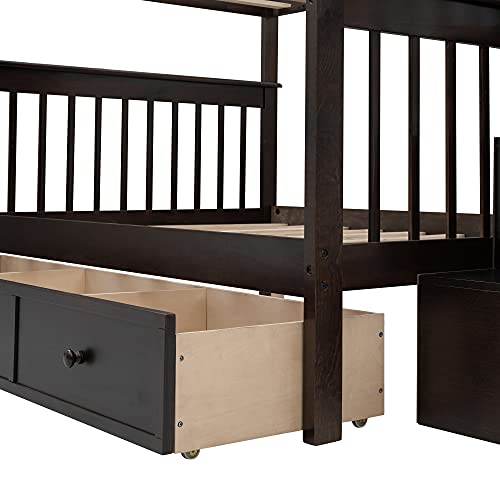 White Twin Over Twin Solid Wood Bunk Bed with Trundle Q298038