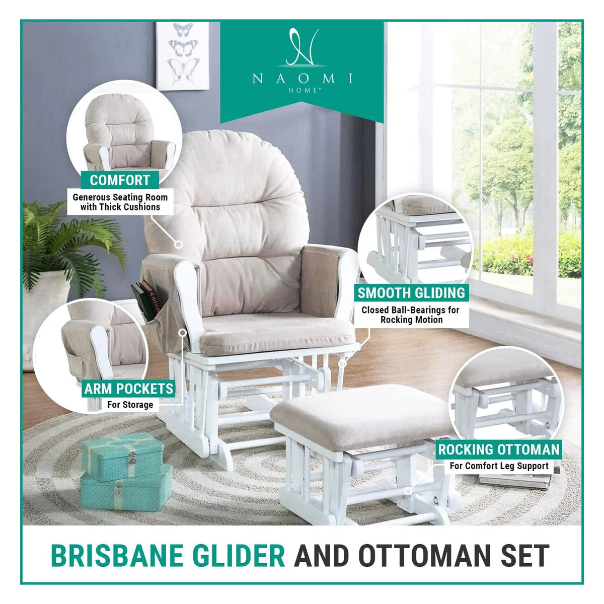 Upholstered Swivel Glider Rocker with Ottoman I10883