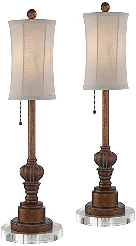 Set of 2 28" Tall Cream Fabric Bell Shade Buffet Table Lamps M951